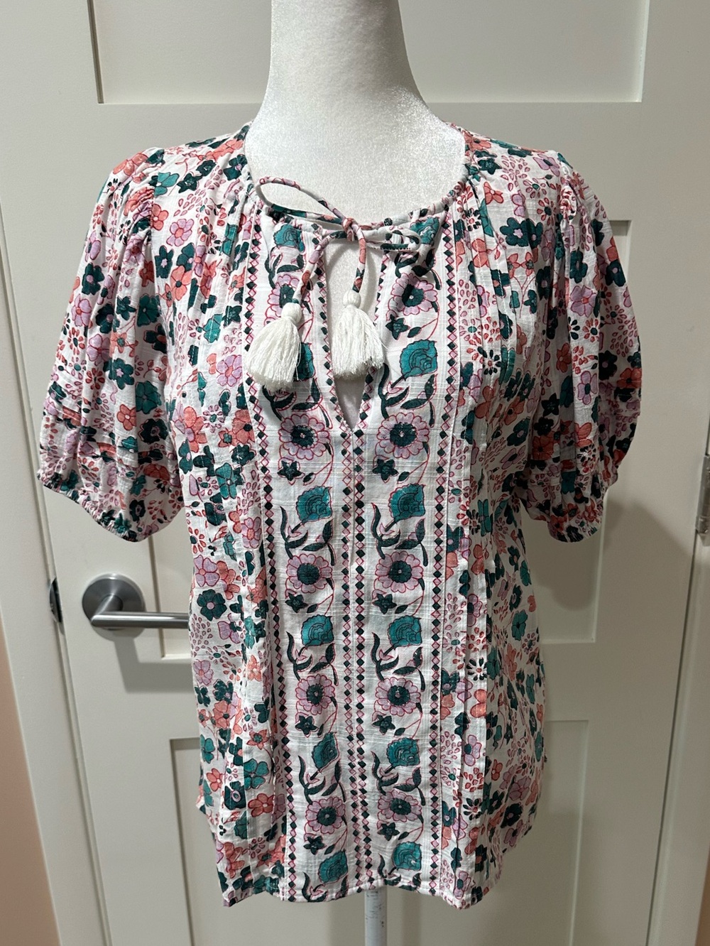 Cleobella size XS organic cotton floral blouse with tie